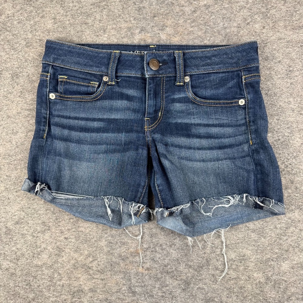 American Eagle Super Stretch Cut Off Denim Shorts 6" Blue Womens 4